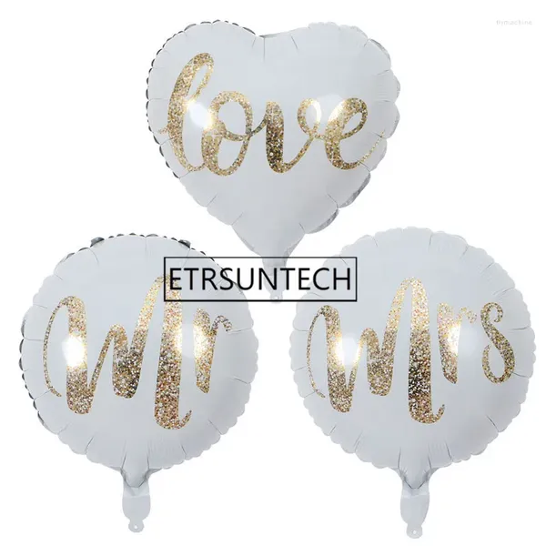 Décoration de fête 500pcs 18 pouces Balloons Gold Glitter Mr Mme White Foil Wedding Anniversary Bride