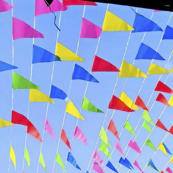 Décoration de fête 50M drapeaux triangulaires multicolores banderoles bannière fanion festival anniversaire bannières bricolage petit drapeau de chaîne suspendu en plein air