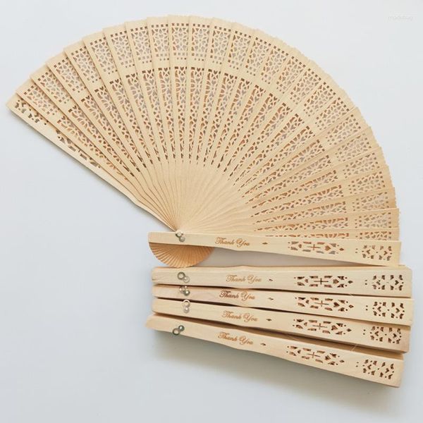 Décoration de fête 50pcs bricolage personnalisé gravé bois pliant main ventilateur faveurs de mariage Logo sur les deux côtés