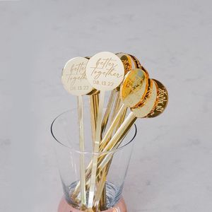 Party Decoration 50pcs Personalised Round Drink Stirrers Wedding Decorations Bachelorette Cocktail Stirrer Baby Shower Swizzle 230510