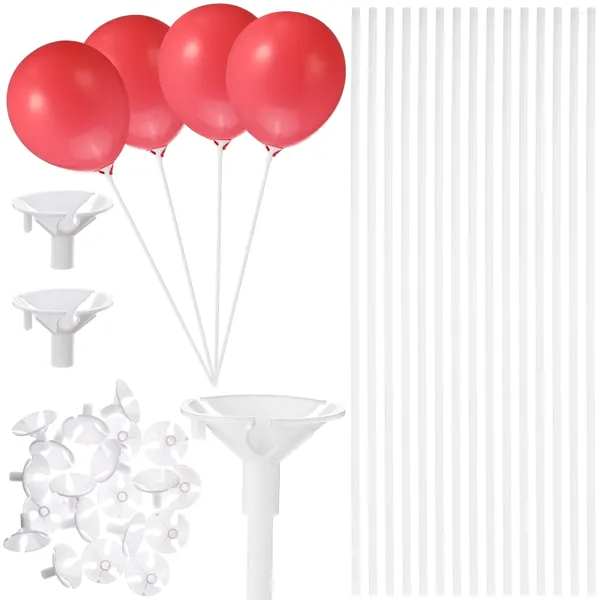 Décoration de fête 50pcs Ballons blancs en plastique avec tasses Ballon Porte-ballon pour le mariage d'anniversaire de Noël Saint-Valentin (blanc)