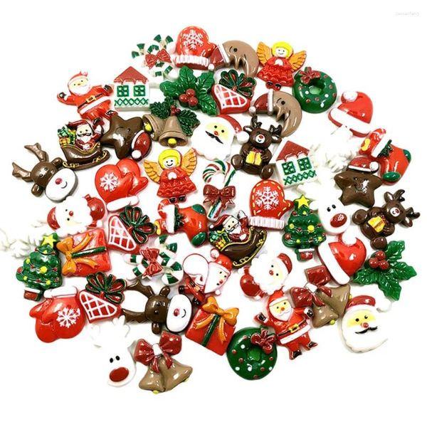 Décoration de fête 50pcs résine plate arrière cabochon scrapbooking art charmes artisan hair bow téléphone casse embellissements accessoires de Noël bricolage