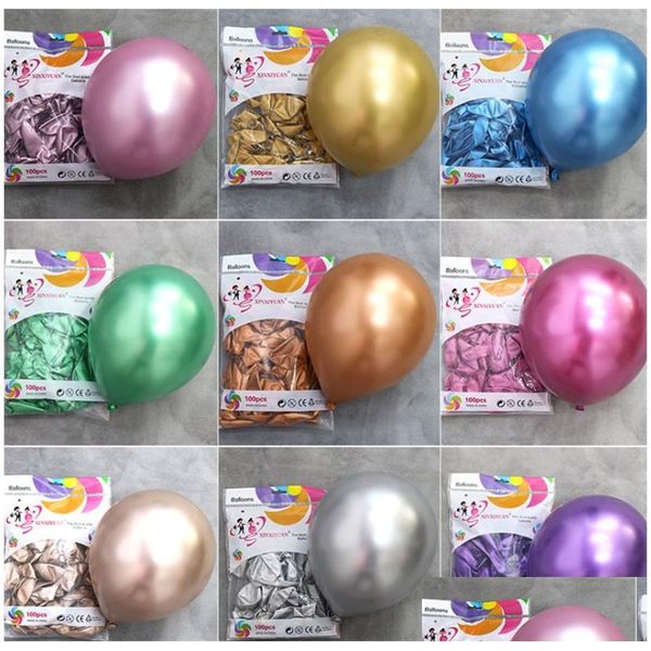 Décoration de fête 50pcs / ensemble 10 pouces brillant métal perle latex ballons épais chrome couleurs métalliques gonflables ballons d'air Globos anniversaire Dhul6