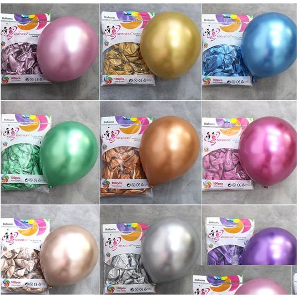 Décoration de fête 50pcs / set 10inch décoration brillante métal perle latex ballons épais chrome couleurs métalliques gonflables ballons d'air Globo Dhzef