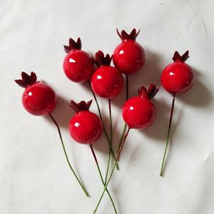 Décoration de fête 50pcs Simulation Grenade Artificielle Baies Rouges Tiges Centres De Table De Fruits Faux Picks Faux Plantes