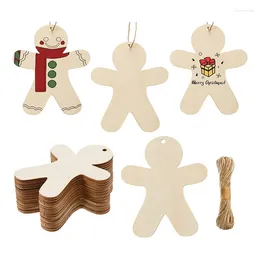 Feestdecoratie 50 STKS Onafgewerkt hout Gingerbread Man Ornamenten Uitsparingen Blank Mannen Hangende Decor Met Touw Gemakkelijk te gebruiken