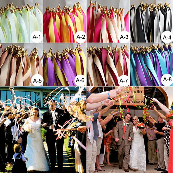 Décoration de fête 50pcslot baguettes de ruban coloré bâton de mariage avec des cloches pour la décoration de mariage 230615