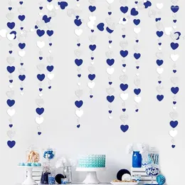 Decoración de fiestas 52 Ft azul marino plateado amor heart guirnals royal hanging streamer banner para suministros de participación de bodas