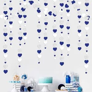 Décoration de fête 52 pi bleu marine argent love coeur garlands royal hanging streamer bannière pour les fournitures de fiançailles de mariage