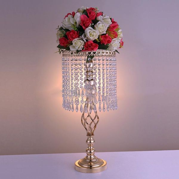 Décoration de fête 58cm or cristal mariage centres de table porte-boule de fleurs pièce maîtresse de Table Vase support CandlestickParty