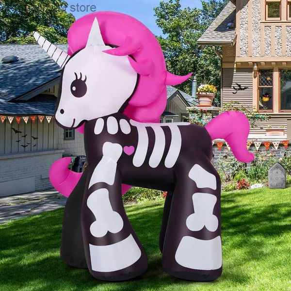 Décoration de fête 5FT Halloween Gonflables Décorations En Plein Air Mignon Squelette Licorne Décor Blow Up Yard LED Lumières Jouets De Fête De Vacances Intégrés T230926