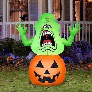 Feestdecoratie 5FT Opblaasbare Ghostbusters Slimer Ghost Halloween-decoraties Outdoor Ingebouwde LED-licht Opblazen Halloween Decor Yard Party Toy T230926