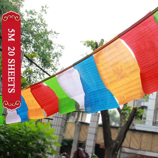 Décoration de fête 5M, fournitures d'écritures bouddhistes tibétaines, drapeaux religieux, bannière d'impression couleur, jardin de prière