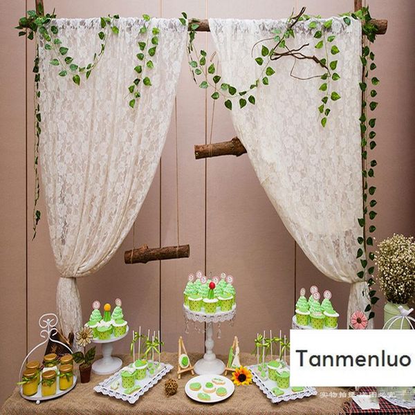 Decoración de fiesta 5Mx1.5M Tela de encaje de poliéster blanco para fondos de boda Ceremonia Arco Drapery Lugar Decoraciones colgantes FavoresParty