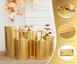 Décoration de fête 5pcs Produits en or Couverture cylindre Round Couvre-piédestal Affichage Art DÉCORS PLINTHS PILLES POUR DIY DÉCORATIONS DE MARIAGE HO7911148