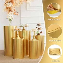 Décoration de fête 5pcs produits d'or couvercle de cylindre rond piédestal affichage art décor plinthes piliers pour les décorations de mariage bricolage ho214w