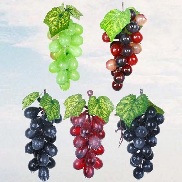 Decoración de fiesta 5 unids uvas fruta artificial para cocina vides de uva sobre gabinetes frutas - simulación esmerilada