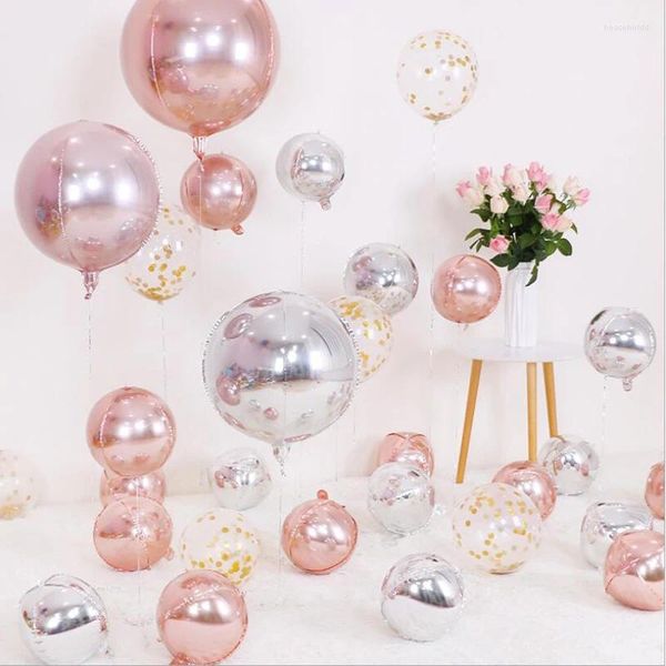 Décoration de fête 5pcs / lot 10 18 22 pouces 4D Ballons ronds en aluminium Ballon en métal Ballon d'hélium d'anniversaire de mariage Fournitures