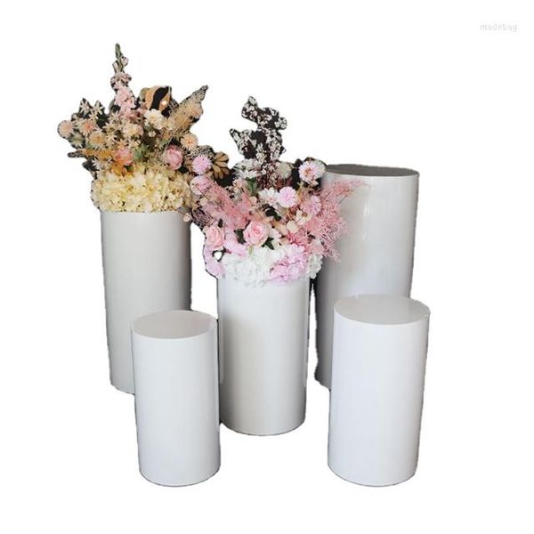 Décoration de fête 5 pièces/ensemble) piédestal romantique rose/blanc présentoir décoratif/socles de cylindre de sol en métal pour gâteau Yudao546