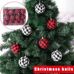 Party Decoratie 6/24 stks Christams Plaid Fabric Ball Decoratief Xmas Tree Hangend Ornament Festival Home Supply XQMG