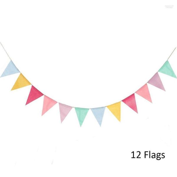 Décoration de fête 6 couleurs 12 drapeaux bricolage bannière de mariage banderole imitation lin couleur anniversaire suspendu triangle drapeau européen