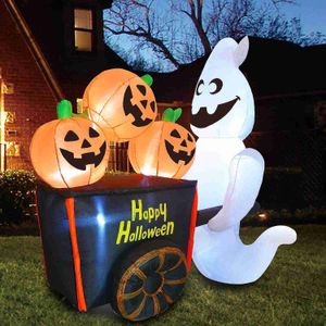 Feestdecoratie 6 FT Halloween Opblaasbare Ghost Duwende Pompoenkar met ingebouwde LED's Opblaasbare opblaasbare figuren voor Halloween Party Yard Outdoor Speelgoed T230926