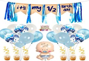 Décoration de fête 6 mois décorations d'anniversaire pour boy girl it039s mes 12 toppers à gâteau de bannière et chapeau semi-y-baby shower sup1185099