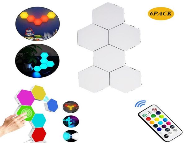 Décoration de fête 6 pack épissage lumières hexagonales RVB avec télécommande panneaux d'éclairage mural LED intelligents TouchSensitive Gaming Night9301019