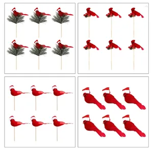 Décoration de fête 6 pièces artificielles rouges plumes réalistes oiseaux ornements d'arbre de noël décor de vacances