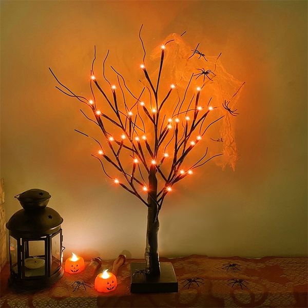Décoration de fête 60 cm 36 LED Halloween bouleaux arbre avec minuterie lumières orange table alimentée par batterie pour la maison intérieure 220915