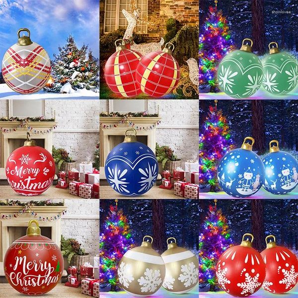 Décoration de fête 60cm boule de Noël gonflable PVC lueur avec lumière extérieure Navidad arbre décorations accessoires jouet