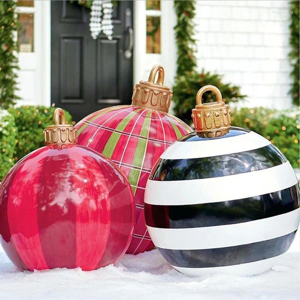 Decoración de fiesta 60 cm Bola decorada inflable de Navidad al aire libre PVC Gigante Bolas grandes Decoraciones para árboles de Navidad Juguete sin luz