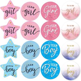 Feestdecoratie 60 stks roze blauw gender onthulling stickers team boy girl sticker baby shower benodigdheden geschenkdoos label