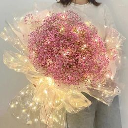 Décoration de fête 60x60cm LED Bouquet Light Emballage Papier en verre pour l'anniversaire de mariage Emballage de fleurs cadeaux de la Saint-Valentin