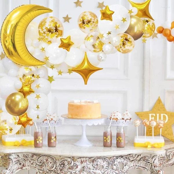 Décoration de fête 65pcs Eid Mubarak Gold Moon Star Balloon Arch Set pour la maison Carte de fond de bureau musulman islamique