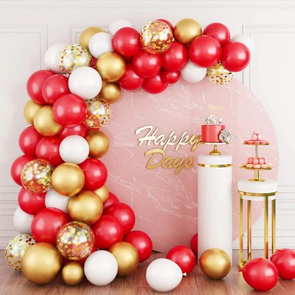 Décoration de fête 65pcs rouge blanc métallisé or confettis latex ballon guirlande arc kit pour anniversaire baby shower