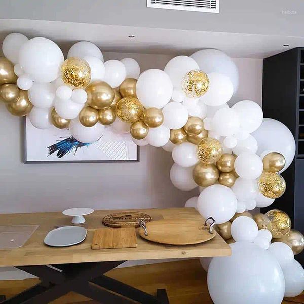 Decoración de fiestas 66pcs globo blanco guirnalda arco de arco de metal confeti fetici bola baby shower baby birthday events suministros