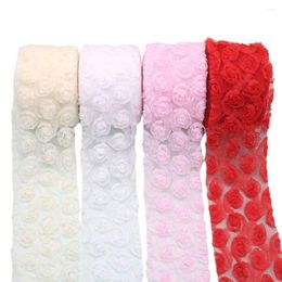 Décoration de fête 6cmx450cm 3D Rose Fleurs Tulle Maille Ruban DIY Artisanat Artisanat Cheveux Ornement Cuisson Broderie Tissu Fournitures