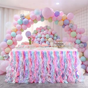 Décoration de fête 6ft 9ft Double couche en mousseline de soie jupe de Table Tutu Tulle anniversaire bébé douche signe de mariage DecorParty