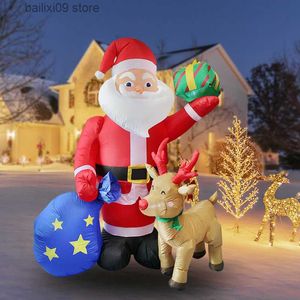 Décoration de fête 6ft Noël gonflable Père Noël Elk Renne avec construit en LED extérieur intérieur gonflable vacances pelouse fête jouets décoration T230926