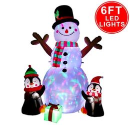 Party Decoratie 6ft Kerstflatbare Decoraties Outdoor opblaasbare sneeuwpop met roterende LED -lichten voor tuintuin Decor G3264259
