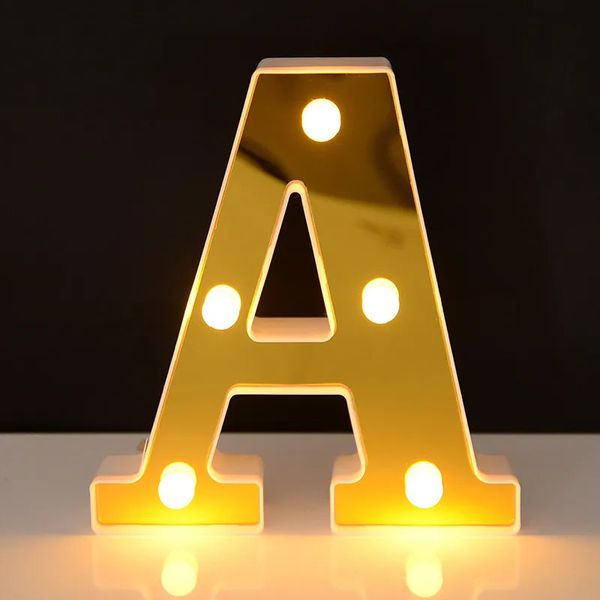 Décoration de fête 6 pouces allument des lettres au néon LED lumières 26 lettres de l'alphabet doré anglais veilleuses signe pour la fête d'anniversaire de mariage décor de bar à la maison 231012