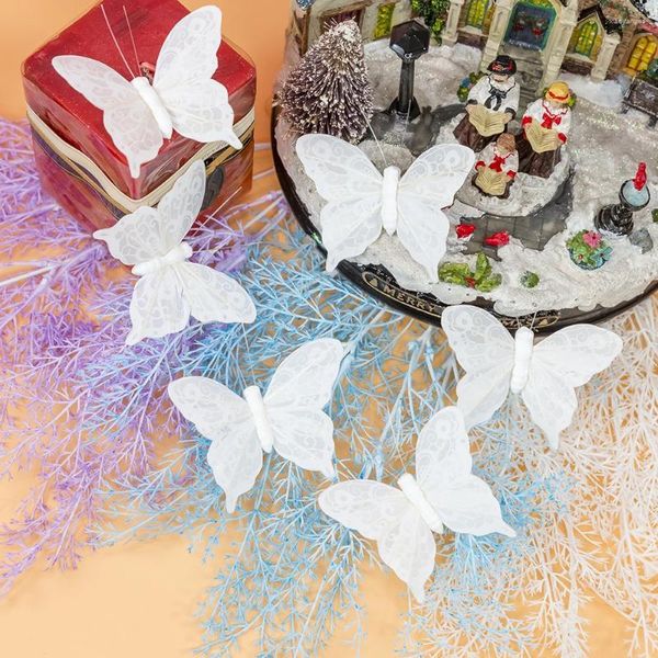 Décoration de fête 6pc Simulation plume faux papillon mariage photographie blanc balcon pastorale maison Ddragon Pot de fleur