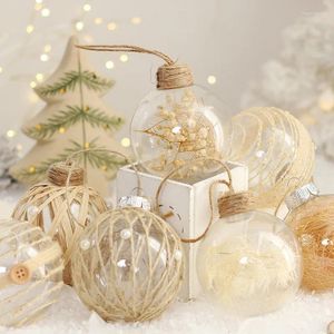 Décoration de fête 6pcs 8cm fait à la main en lin transparent PET Boule de Noël Arbre de Noël Pendentif suspendu pour la maison Navidad Année 2024 Cadeau