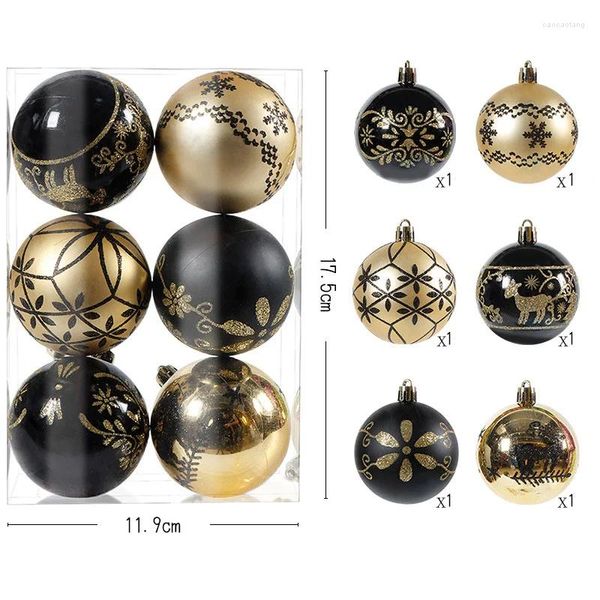 Decoración de fiesta 6 uds bola de Navidad negro oro rojo azul blanco adornos árbol colgante adornos colgantes para Navidad 2024