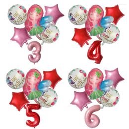 Décoration de fête 6pcs petits ballons de fée avec numéro de ballon rose Set fille 1 2 3 4 5st Flower Princess Birthday Decor Globos