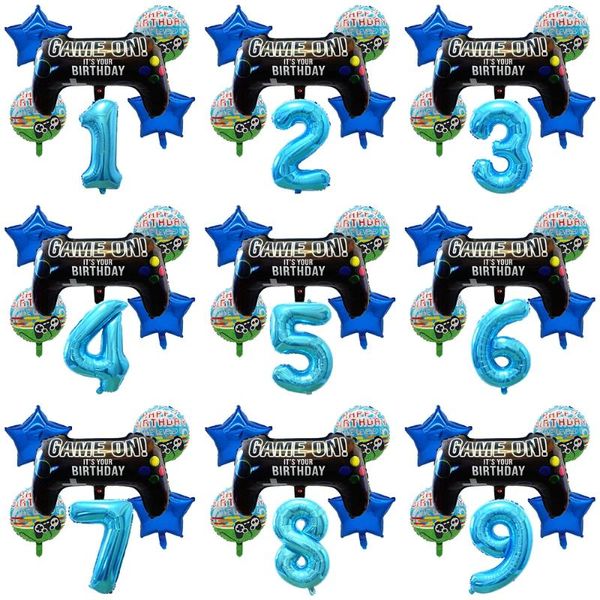 Décoration de fête 6pcs / lot Black Blue Numéro Balloons Balloons Boys Vidéo Game Game Tme Event Fournitures Birthday