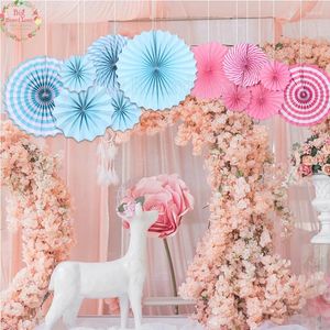 Décoration de fête 6pcs / lots Stripe Dot Paper Fans Anniversaire Enfants Mur Accueil Mariage