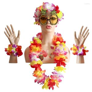 Décoration de fête 6pcs autocollants de tatouage d'yeux d'ananas et collier de guirlande de fleurs artificielles hawaïennes de couronne de Noël hawaïenne