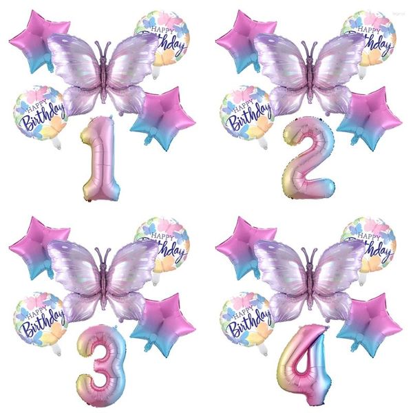 Decoración de fiesta 6 unids rosa púrpura gradiente mariposa 30 pulgadas número globos set baby shower decoración helio globo cumpleaños boda globos